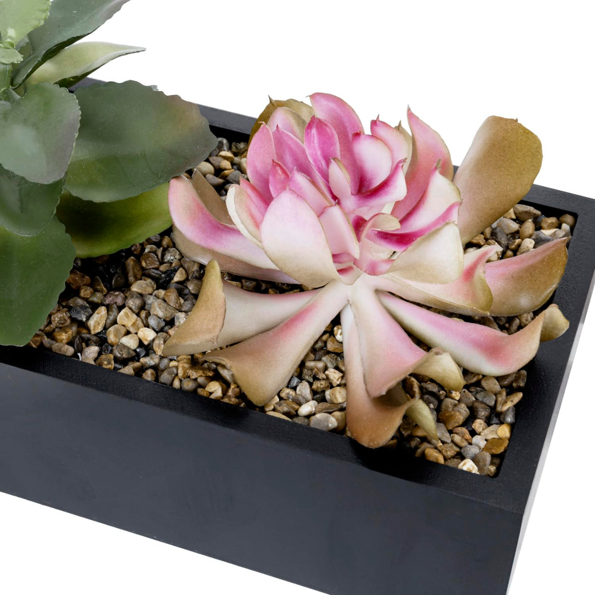 MyGift Artificial Assorted Succulent Arrangement in Rectangular Black Wood Planter Box, Fake Plant Decor MyGift