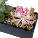 MyGift Artificial Assorted Succulent Arrangement in Rectangular Black Wood Planter Box, Fake Plant Decor MyGift