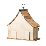 Glitzhome 10.75" L Distressed Solid Wood Birdhouse with 3D Flowers Rustic Two-Story Townhouse Hand-Painted Bird Houses for Garden Outdoors,Washed White glitzhome