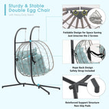 Patiorama 2 Person Double Egg Swing Chair with Stand Indoor Outdoor, Patio Wicker Rattan Hanging Egg Chair w/Cushion, Pillow, Foldable Hammock Chair 550lbs for Bedroom, Balcony, Garden (Light Blue) Patiorama