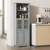 COSTWAY 64” Grey Freestanding Bathroom Storage Cabinet with Glass Doors and Adjustable Shelves COSTWAY