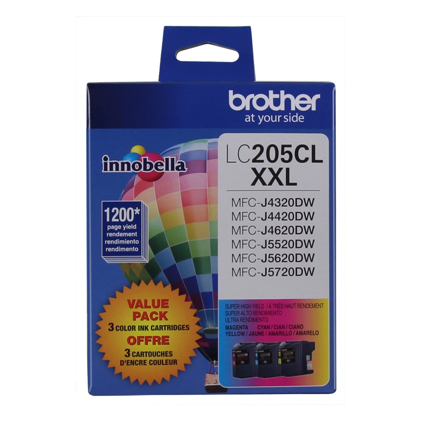 Brother Genuine Super High Yield Color Ink Cartridge, LC2053PKS, Replacement Color Ink Three Pack, Includes 1 Cartridge Each of Cyan, Magenta & Yellow, Page Yield Up To 1200 Pages/Cartridge, LC205