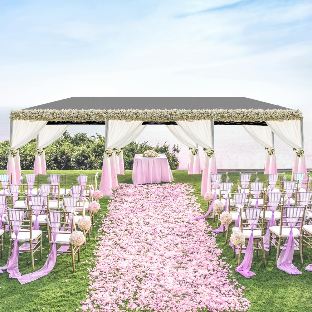 Outvita 10x30ft Ez Pop Up Canopy, Portable Instant Canopy Tent with 8 SideWalls for Outdoor Events, Party, Wedding, Birthday,Graduation(Dark Gray, 10x30ft) Outvita