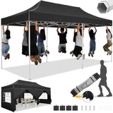HOTEEL 10x20 Heavy Duty Pop Up Canopy Tent with Sidewalls, Commercial Outdoor Canopy Tents for Parties Event Wedding with Roller Bag, Waterproof & UV 50+, Upgraded Thickened Hexagonal Legs, Black Hoteel