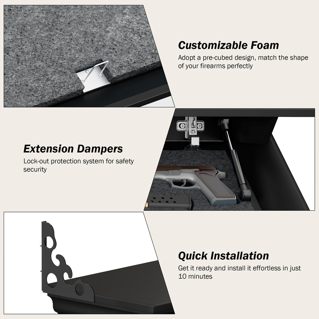 HNEBC 24" Compact Gun Shelf with Hidden Compartment, Floating Wall Mount Gun Rack for Living Room Decor, Solid Wood Concealed Furniture for Secure Gun Storage (Black) HNEBC