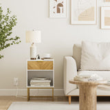 Masupu Night Stand with Charging Station,Modern Nightstand Boho Farmhouse Wood Bedside Table with Storage Drawer Side End Table for Bedroom,Living Room,Office,White with Outlet Masupu