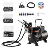 VEVOR Airbrush Kit, 1/6 HP, Air Brush Kit with Air Compressor, 3 Dual-Action Professional Airbrushes with 3 Tips, Hose, Acrylic Paint, 2 Fans, Low Noise, for Cake Decorating, Model Painting, Nail Art VEVOR
