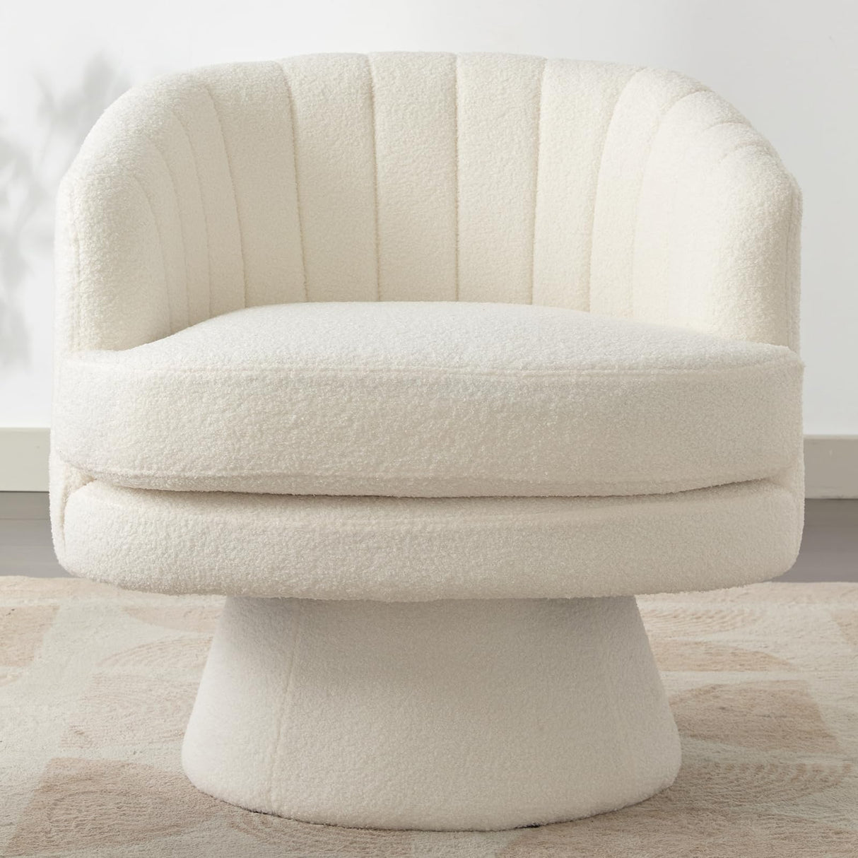 CANMOV Swivel Accent Chair with Armrest, Modern 360 Degree Swivel Barrel Chair with Curve Back and Soft Cushion,Comfy Round Sherpa Teddy Armchair Single Sofa for Living Room,Bedroom,Waiting Room,Beige CANMOV