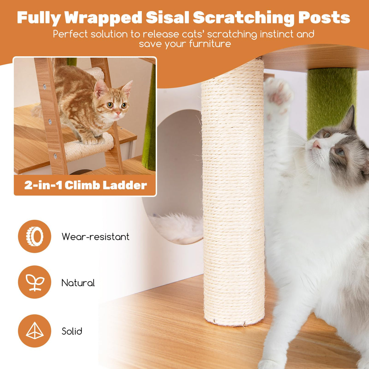 PETSITE Cat Tree with Litter Box Enclosure, Multi-Level Modern Cat Tree Tower with Sisal Scratching Posts, Cat Condo, Ladder, Dangling Balls, Interactive Sisal Rope, and Hidden Litter Box PETSITE