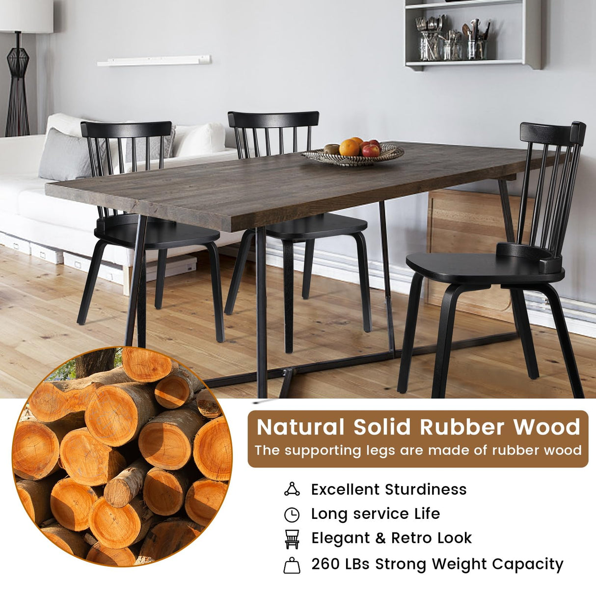 Unovivy Wood Dining Chairs Set of 4, Farmhouse Spindle Back, Widen Seat, Modern Mid-Century Country Style, for Living Room Restaurant, Black Unovivy