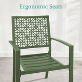 Best Choice Products 3-Piece Outdoor Bistro Set, Stackable Modern Steel Furniture for Porch, Garden w/ 2 Chairs, Table, Geometric Decor - Sage Green Best Choice Products