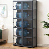 HMBTCRY 68" Grey Curio Display Cabinet with Acrylic Glass Door - Versatile Storage Shelves for Books, Toys, and Collectibles HMBTCRY