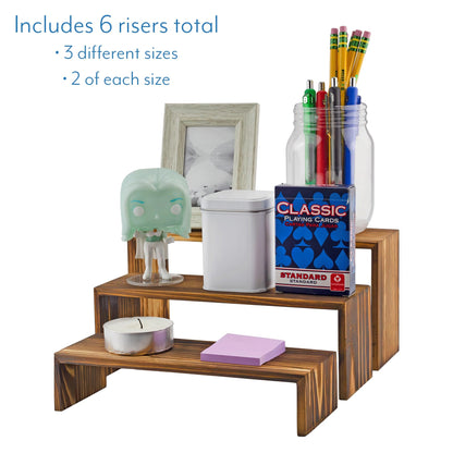 Darware Farmhouse Wooden Risers (6-Piece Set), Rustic Decorative Rectangular Display Stands