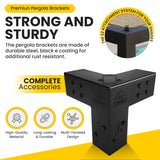 EZ Shades - DIY Pergola DIY Kit for 4x4 Lumber, (4) Black Steel Corners and (4) Post Base,Powder Coated Pergola Hardware with Accessories. (EZFSG2) EZ Shades