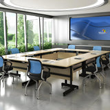 55in conference table,modern wood color office folding Flip Top Mobile Training Table With chair 55"D x 21.6"W x 29.5"H with wheels is convenient suitable for office meeting room classroom use (4Pcs ) Ptosziav