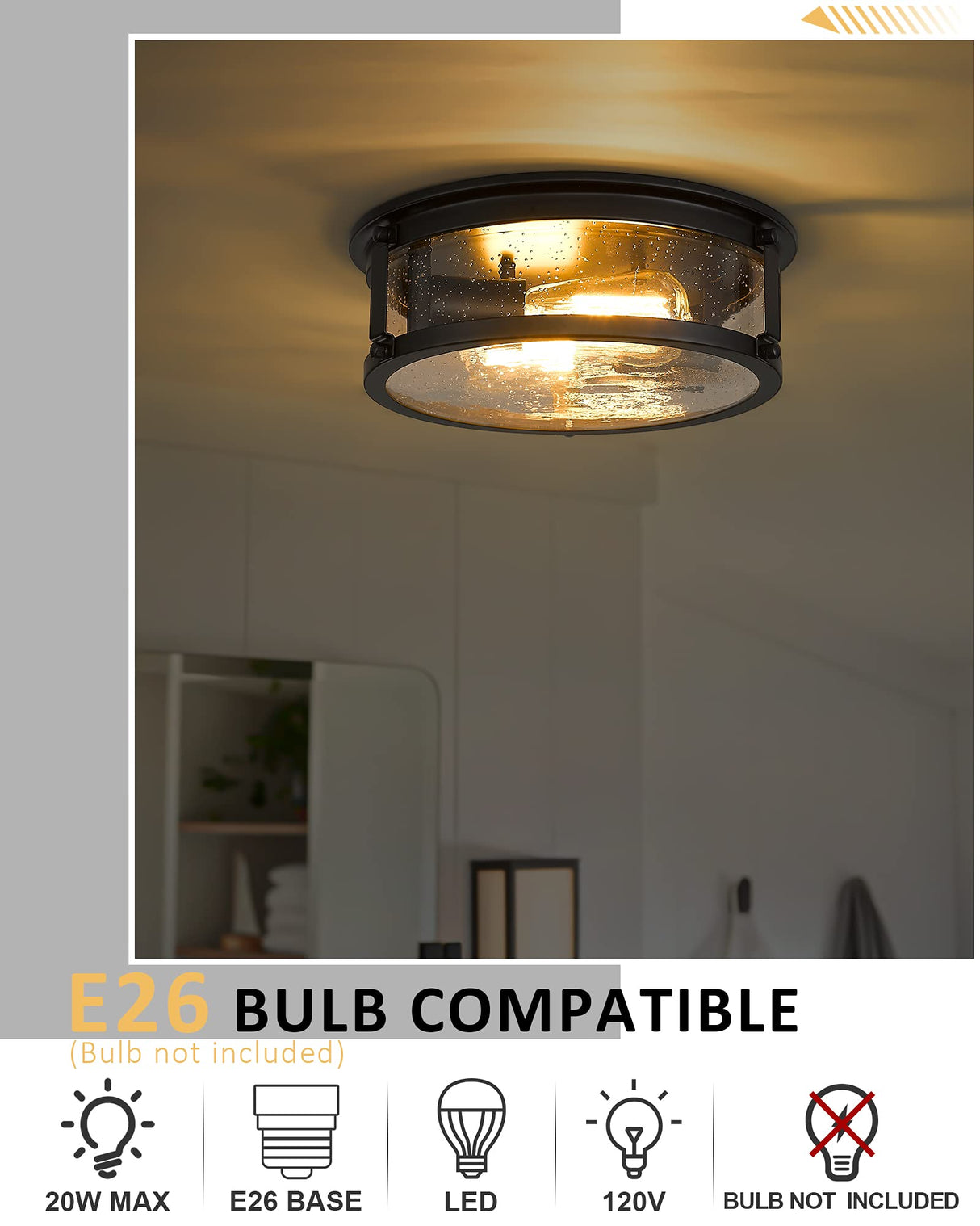 FOITTON Industrial Flush Mount Ceiling Light, 2-Light Farmhouse Metal Cage Ceiling Lights for Hallway,Kitchen,Stairways,Bedroom,Matte Black Finish FOITTON