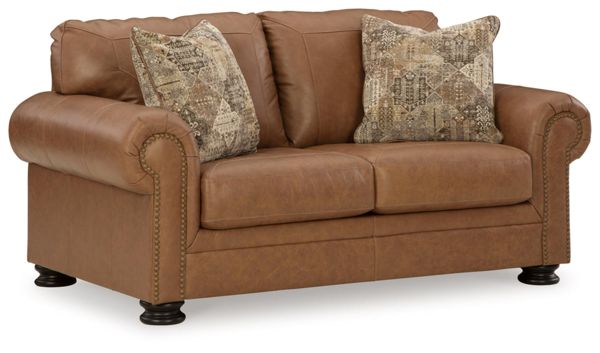Signature Design by Ashley Carianna Classic Leather Match Loveseat with Nailhead Trim, Dark Brown Signature Design by Ashley