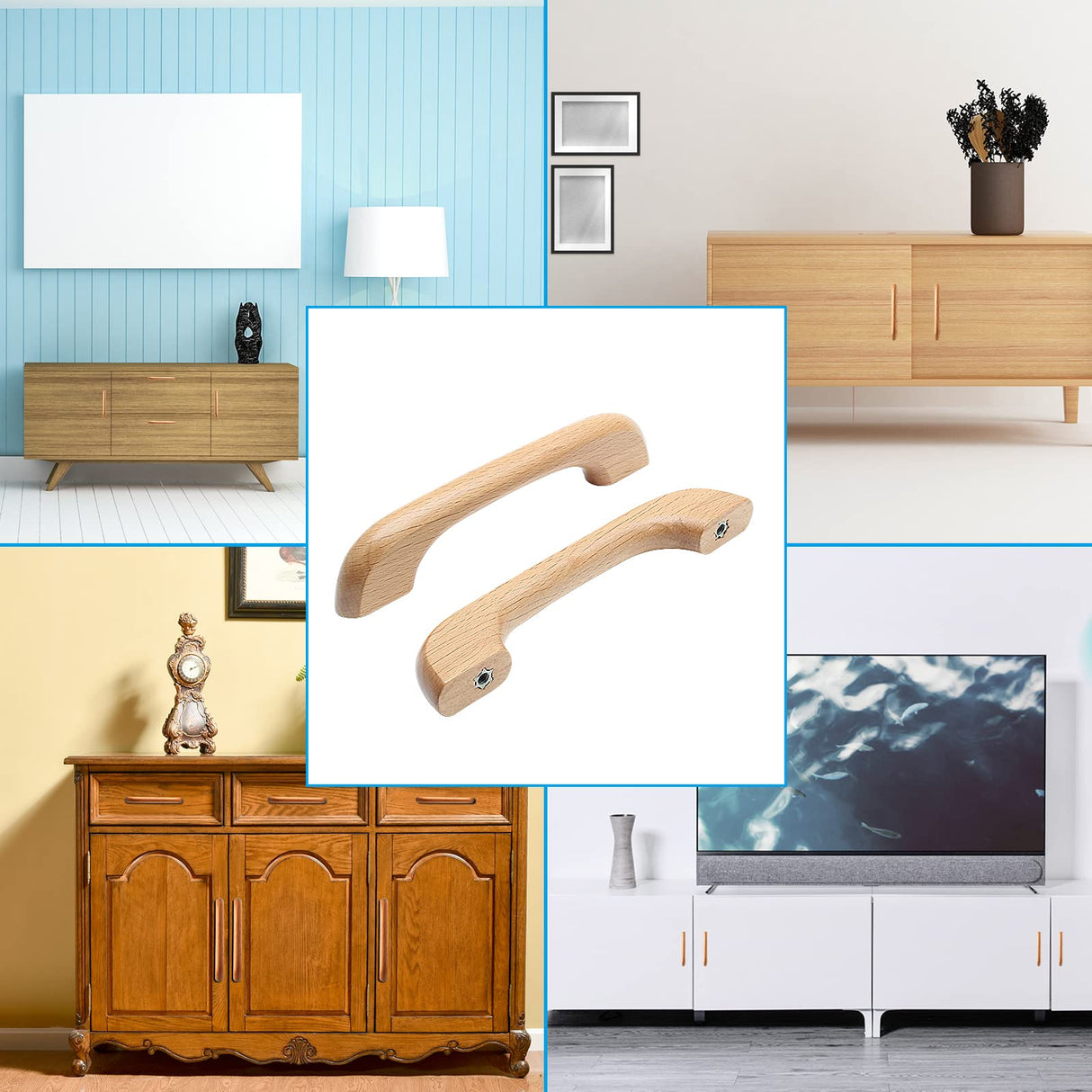 Uenhoy 10 Pcs Natural Wood Cabinet Pulls Handles Solid Wood Handles for Kitchen Cabinets and Drawers - 5" Length, 3-3/4" (96mm) Hole Spacing Uenhoy