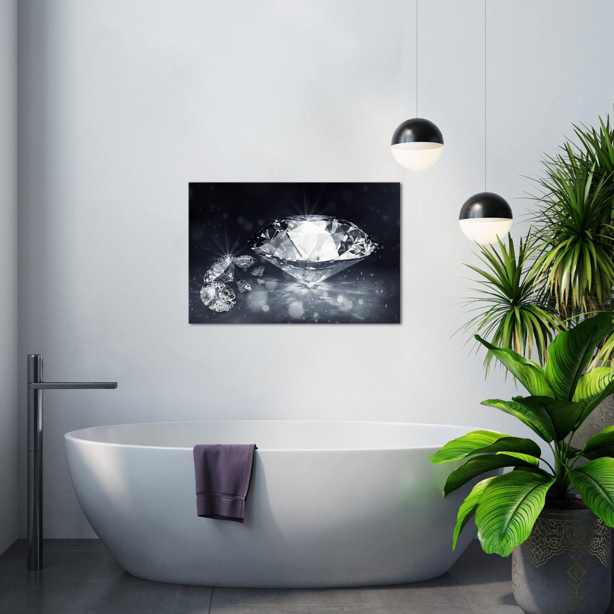 Biuteawal Diamond Wall Art Black White Canvas Print Shining Diamonds Painting Fashion Picture Modern Artwork Home Decor for Living Room Bedroom Bathroom Framed Ready to Hang Biuteawal