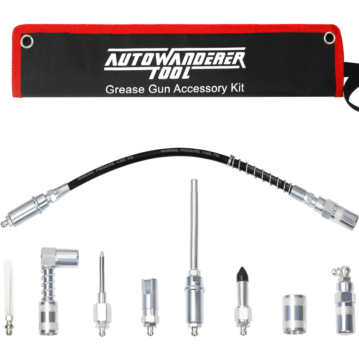AutoWanderer Tool Grease Gun Tip | 9-Piece Grease Coupler Kit Quick Connect Grease Gun Fittings | Complete Lube Accessories with Pouch AutoWanderer Tool