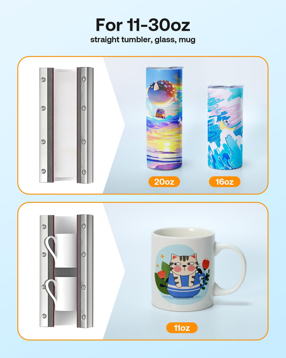 Tumbler Heat Press Machine for 20oz 30oz 16oz Sublimation Blank Skinny Tumbler - Heat Press for Sublimation Mug Projects for 11-16oz Coffee Mug Cup-Gray Axlio