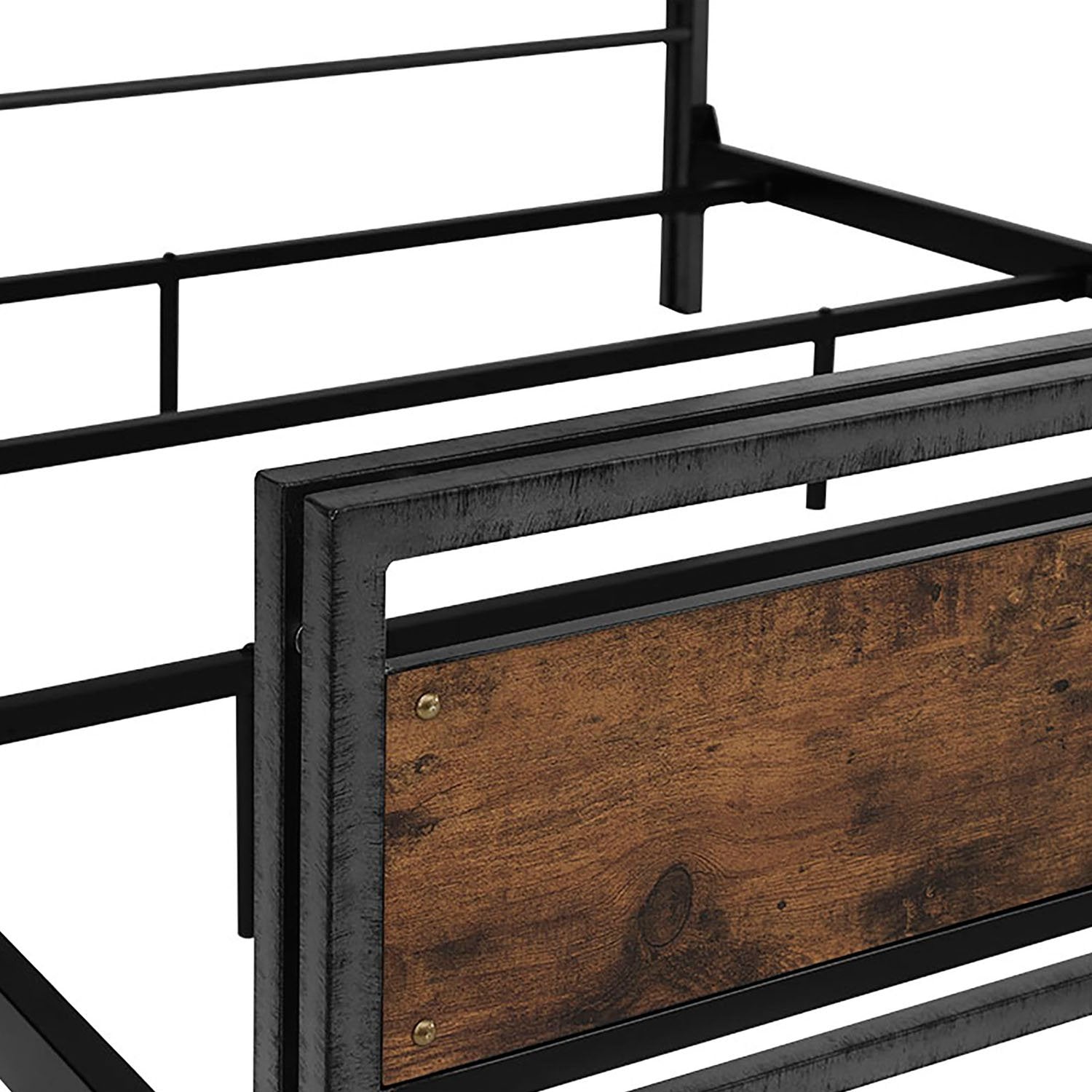 Rustic Queen Size Bed Frame with Metal Headboard and Footboard in Reclaimed Wood Finish - WoodArtSupply