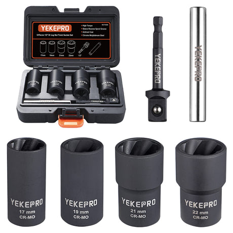 YEKEPRO 6 PCS Lug Nut Removal Tool, 1/2-inch Drive Impact Twist Socket Set & Bolt Extractor Set, Wheel Lock Removal Kit for Removing Damaged, Frozen, Rusted, Nuts & Screws, Cr-Mo Steel, T12206 YEKEPRO