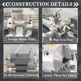 INTBUYING 8"x32" Benchtop Metal Lathe Machine 1100W Brushless Gearless Motor 50-2500RPM, Horizontal Design for Precision Metal/Wood Working Imperial/Metric Conversion, RC-210E 110V INTBUYING