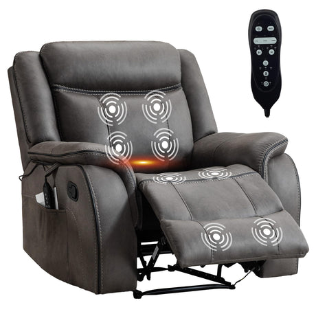 BAMCANFUR Massage Recliner Chair with Heated, Faux Leather Recliner Chairs for Adults, 39" Wide Manual Reclining Ergonomic Lounge Chair for Living Room with Overstuffed Backrest, Side Pocket, Grey BAMCANFUR