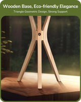 EDISHINE Modern Tripod Table Lamp, 17.5" Bedside Lamp with Natural Wood Light Legs & White Linen Lampshade, Nightstand Lamp for Bedroom, Living Room, Reading Room, E26 Base EDISHINE