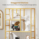 Tangkula 71” Tall Bookshelf, 5-Tier Geometric Bookcase with Open Display Shelf and Metal Frame, Freestanding Modern Storage Organizer for Living Room & Home Office (White, 71”H) Tangkula