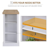 HOMCOM Fluted-Style Wooden Kitchen Island, Storage Cabinet w/Drawer, Open Shelving, and Interior Shelving for Dining Room, White HOMCOM