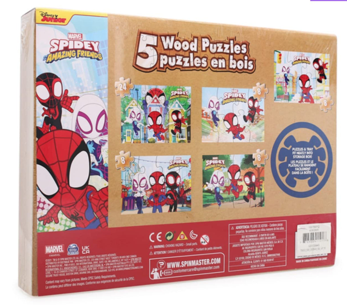 Disney Junior Marvel Spider-Man Spidey Amazing Friends - Set of 5 Wood Puzzles with Storage Box for Kids - Ages 4 and Up 1616 Holdings