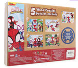 Disney Junior Marvel Spider-Man Spidey Amazing Friends - Set of 5 Wood Puzzles with Storage Box for Kids - Ages 4 and Up 1616 Holdings