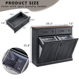 IFGET Double Tilt Out Trash Cabinet, Dog Proof Trash Can Cabinet, Farmhouse Hidden Laundry Hamper Cabinet with Barn Door, 10 Gallon Garbage Can Bin Cabinet with Storage Basket for Kitchen (Dark Grey) IFGET