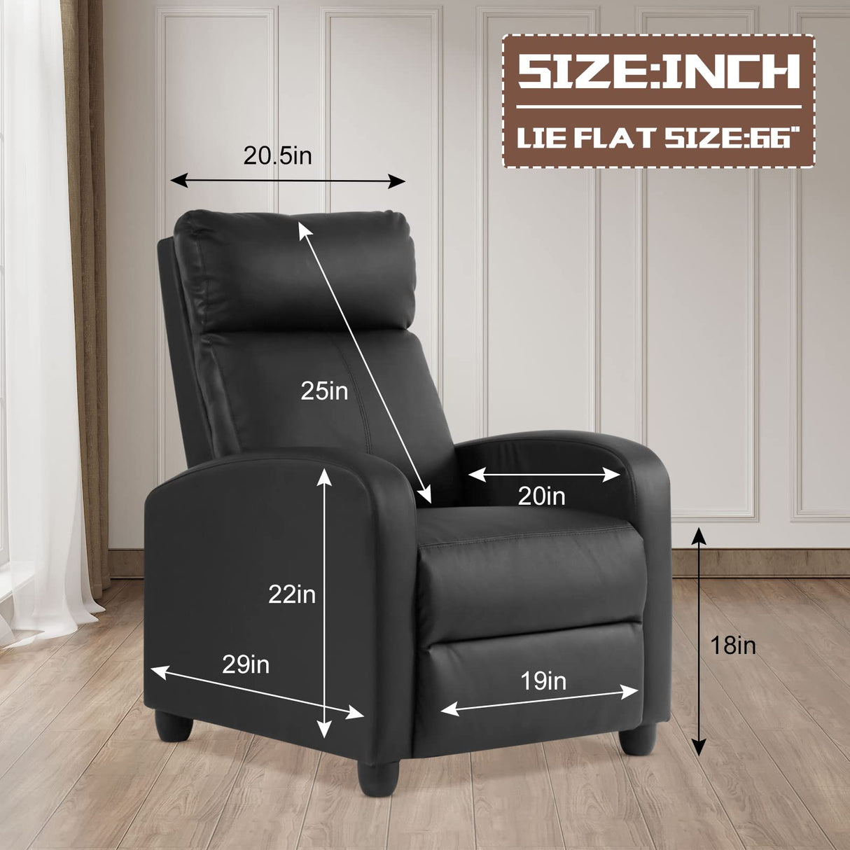 TYNB Lazy Recliner Massage Recliner Chair Living Room Sofa Reading Chair Home Theater Seating Modern Chair Easy Lounge PU Leather Padded Seat Backrest Black, 39.8 x 27 x 34 inches (SS-AC207-B) TYNB