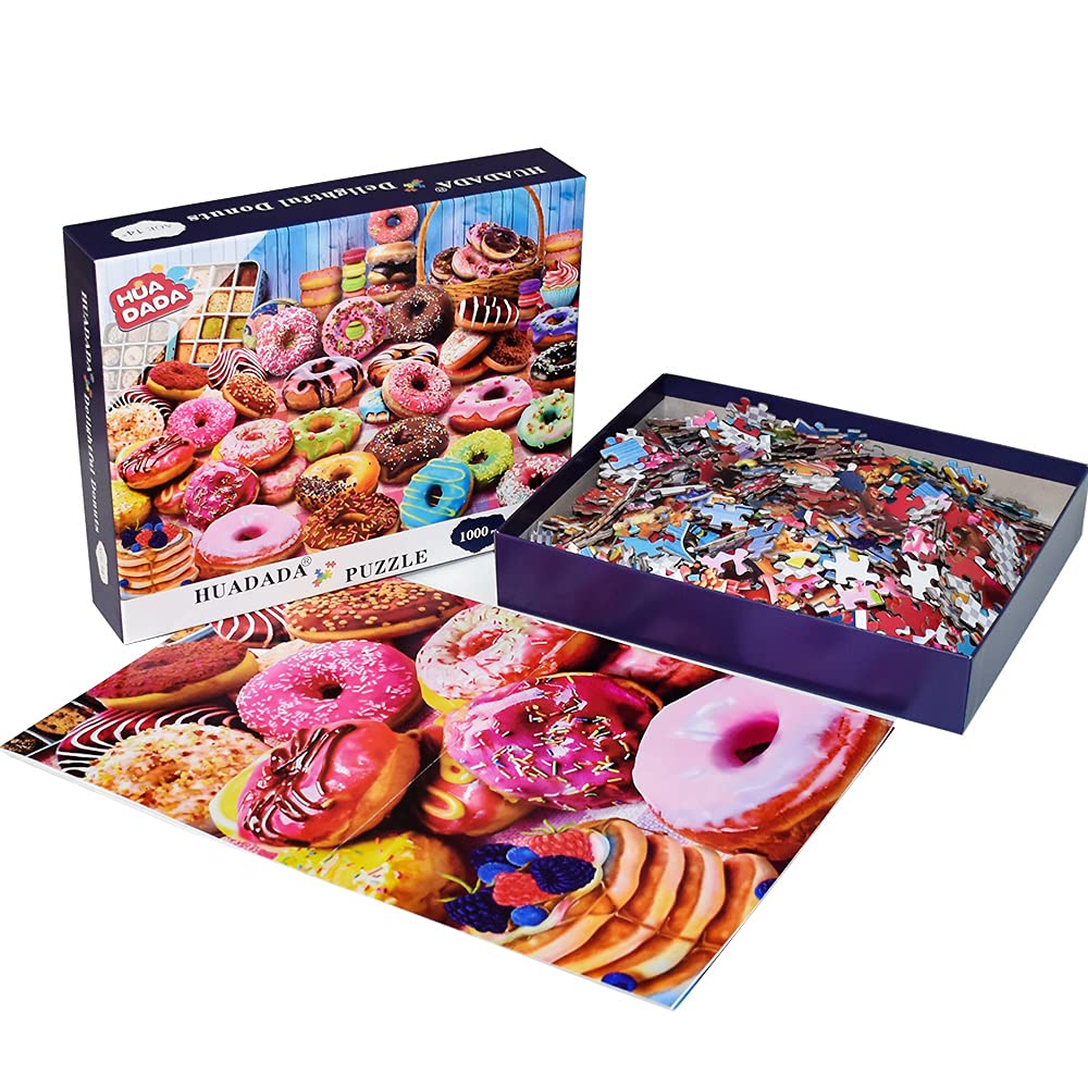 HUADADA Jigsaw Puzzles for Adults 1000 Pieces, Donuts Interlock Perfectly Letter on Back No Dust, Home Decor Birthday Party Gift Toy for Men Women Olders Seniors (27.5"x19.6"), 1:1 Poster HUADADA