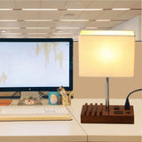 Briever USB Table Lamp, Multi-Functional Bedside Desk Lamp with 2 AC Outlets, 3 USB Charging Ports and Wooden Phone Stands, Modern Nightstand Lamp for Bedroom, Guest Room, Office Briever
