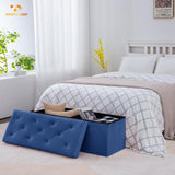 BRIAN & DANY 43 Inches Folding Storage Ottoman Bench, Velvet Ottoman with Storage for Living Room, Long Shoes Bench,Flannelette Footrest Benches Seat (Blue) BRIAN & DANY