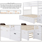 Harper & Bright Designs White Stairway Bunk Bed with Twin Trundle and Storage Drawers Harper & Bright Designs