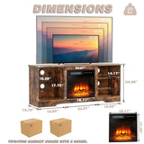 LEMBERI 58 Inches Fireplace TV Stand for TVs up to 65 Inches Console with 18'' Electric Fireplace & Remote, Wooden Modern Entertainment Center for Living Room with LED Light Glass Shelves (Brown) LEMBERI