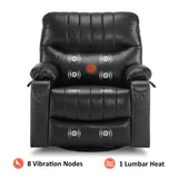 MCombo Oversized Swivel Glider Rocker Power Recliner Chair for Living Room with Heat and Vibration Massage, USB Ports, Cup Holders and Pockets, Faux Leather 7785 (Black) MCombo