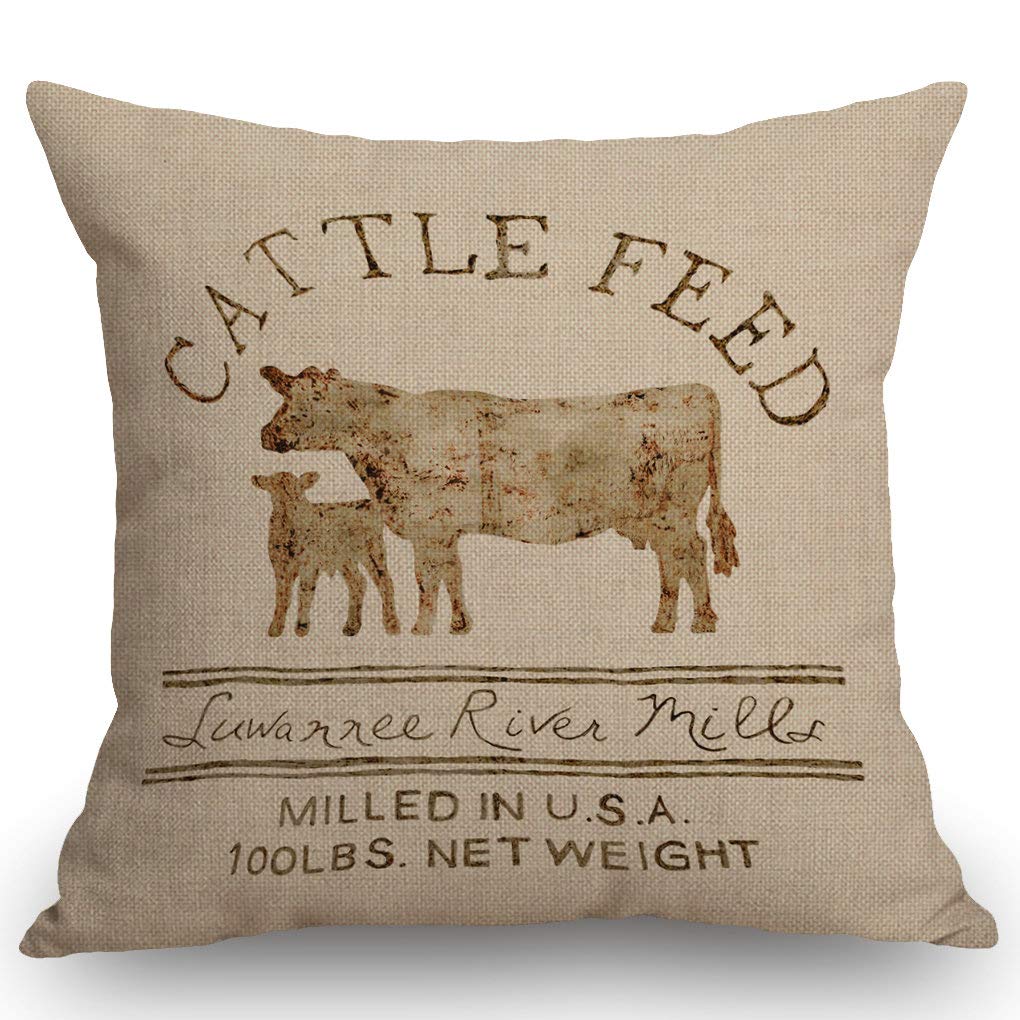 SSOIU Cattle Feed Theme Farmhouse Decorative Throw Pillow Covers for Sofa Couch Home Decoration 18x18 inches SSOIU