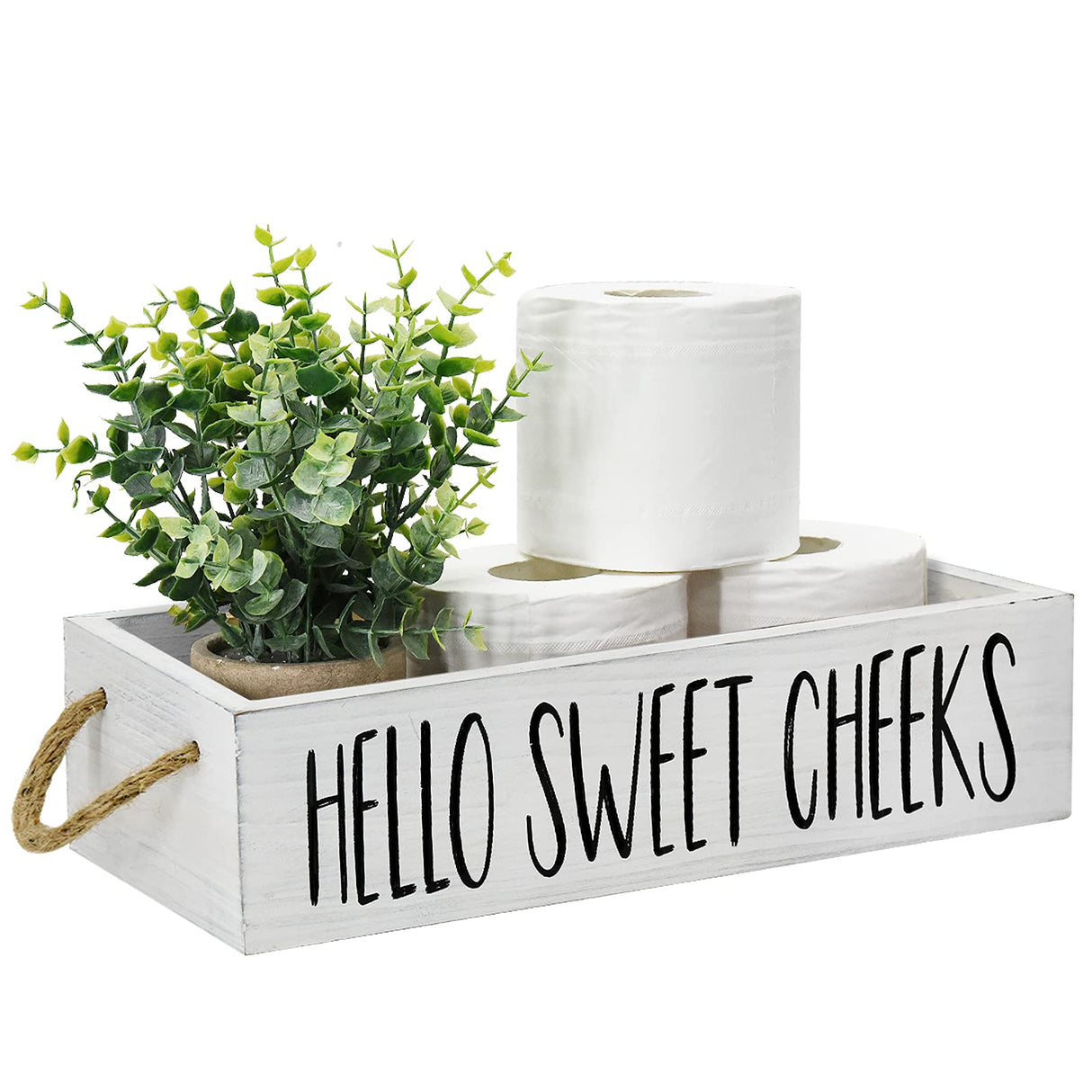 Bathroom Decor Box 2 Sides Funny Toilet Paper Holder Wood Tank Box Over Toilet Paper Storage Basket with Rope Handle Rustic Bathroom Paper Organizer Box with Funny Sign Farmhouse Home Decor Box ANRXNCY