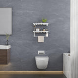 VOLPONE Glass Shelf for Bathroom 15.7 in Bathroom Shelves with Towel Bar Tempered Glass Shelves with 4 Removable Hooks for Wall（2 Tier） VOLPONE