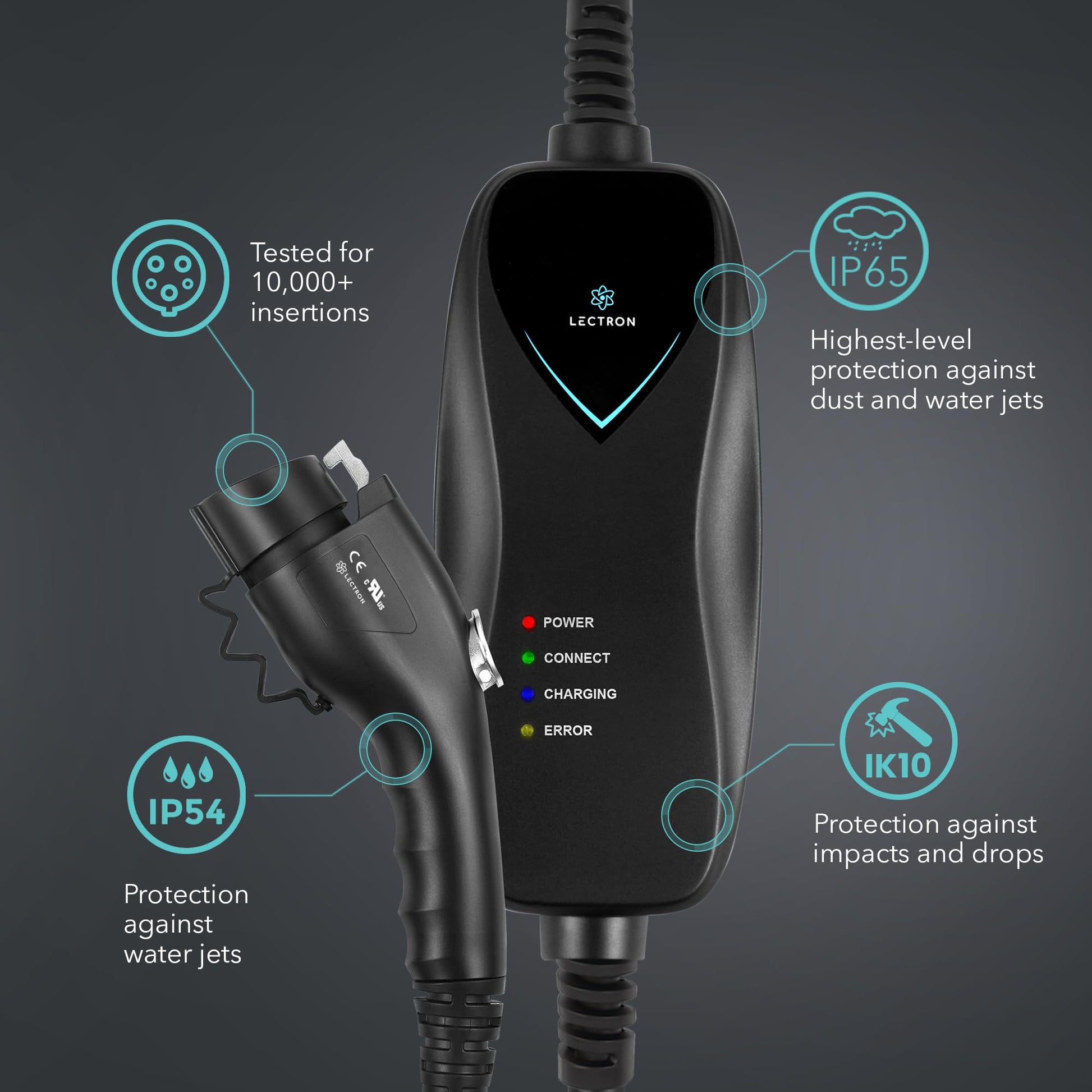 Lectron Level 1 EV Charger - ETL Certified, 110V, 15 Amp, 16 ft Extension Cord & J1772 Cable - Portable Electric Car Charger for J1772 EVs with NEMA 5-15 Plug - WoodArtSupply