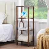 YUFAM 4 Tier Tall Wooden Bookshelf with Storage - Small Bookcase for Small Spaces, Small Shelf for Living Room, Office, Bedroom, Kitchen - Industrial Retro Brown Book Shelf YUFAM