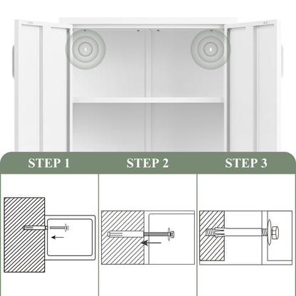 GREATMEET Metal Storage Cabinet Freestanding, Metal Locker Storage Cabinets with 2 Doors, Tall Accent Cabinet with 2 Adjustable Shelves, Metal Cabinet for Kitchen, Office, Livingroom, White - WoodArtSupply