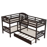 CITYLIGHT Twin-Over-Twin Quad Bunk Beds for 4, L-Shaped Bunk Bed with Trundle, Corner 4 Bunk Beds for Kids, Teens, Espresso CITYLIGHT