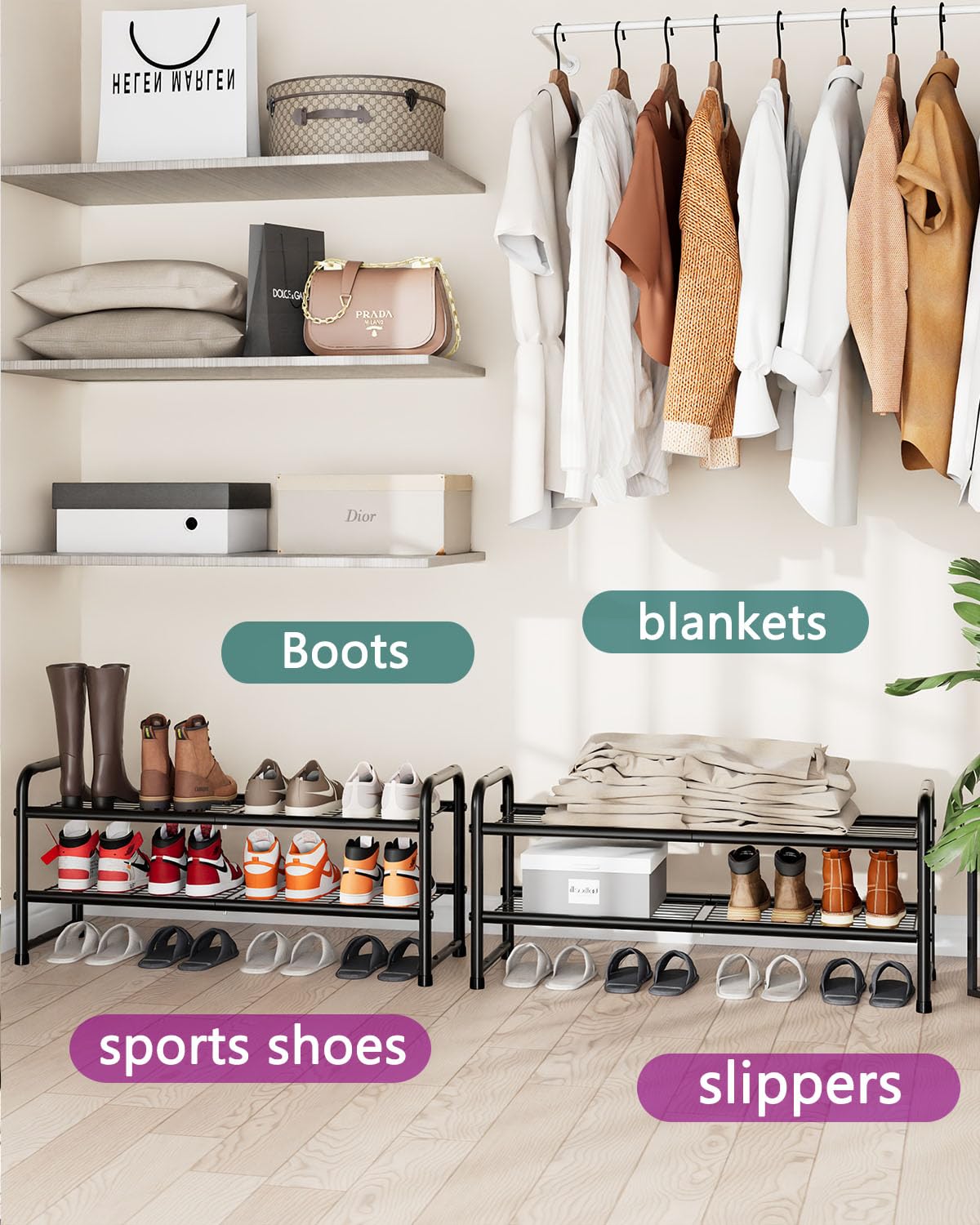 SUFAUY 2 Tier Shoe Rack, Closet Metal Shoe Rack Organizer Heavy Duty, Stackable, Black SUFAUY